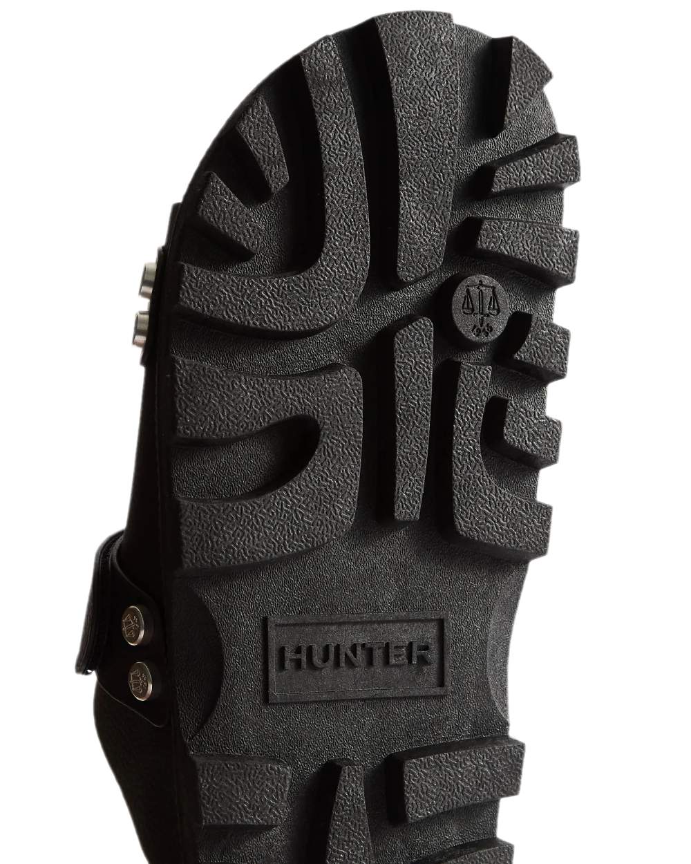 Black Coloured Hunter Womens Vegan Synthetic Sandals on white background 