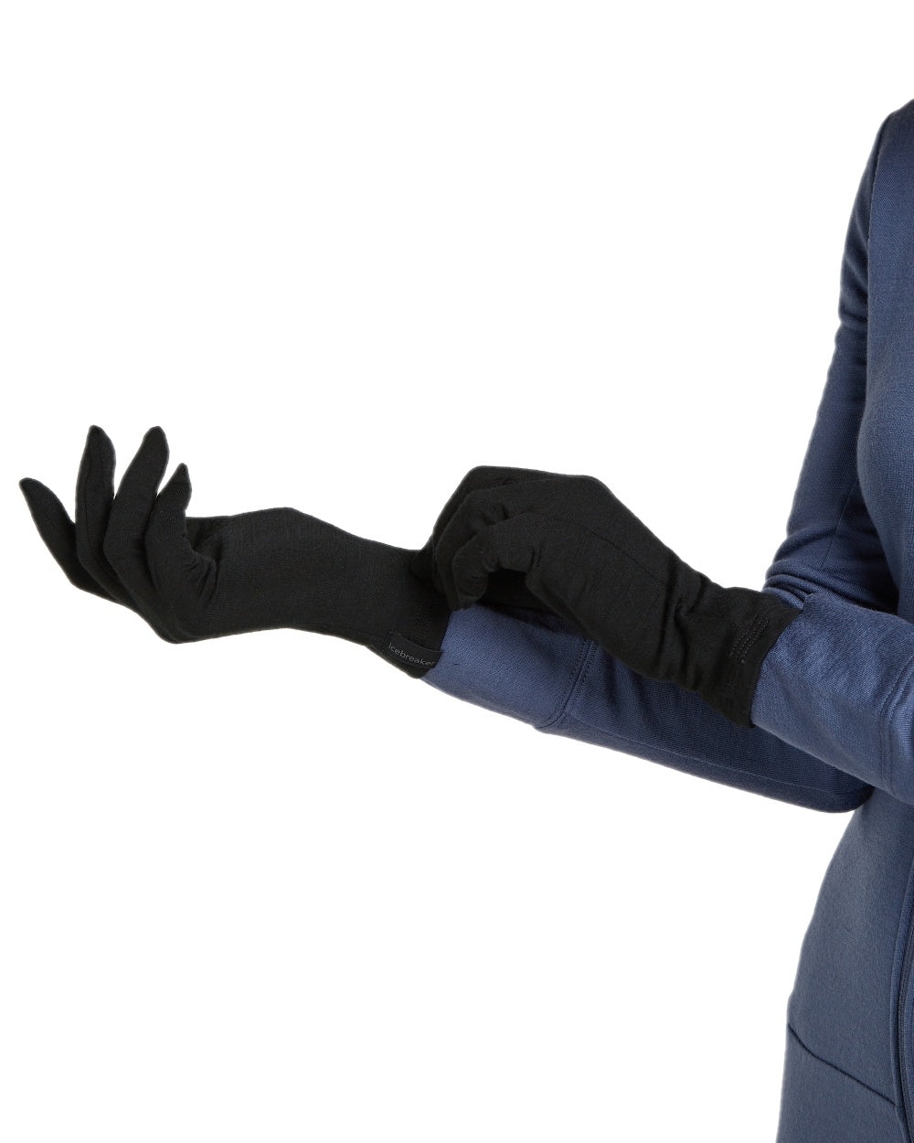 Black Coloured Icebreaker 200 Oasis Glove Liners on white background 