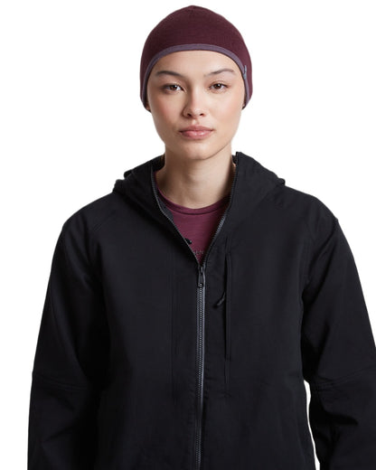 Dark Berry Grey Plum coloured Icebreaker 200 Oasis Reversible Beanie on white background 