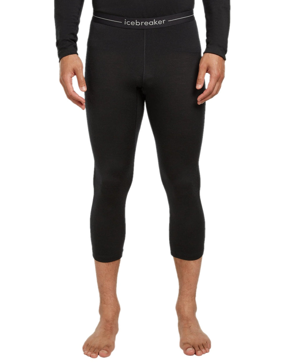 Black Coloured Icebreaker Mens Merino 200 Oasis 3/4 Thermal Leggings on white background 