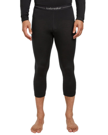 Black Coloured Icebreaker Mens Merino 200 Oasis 3/4 Thermal Leggings on white background 