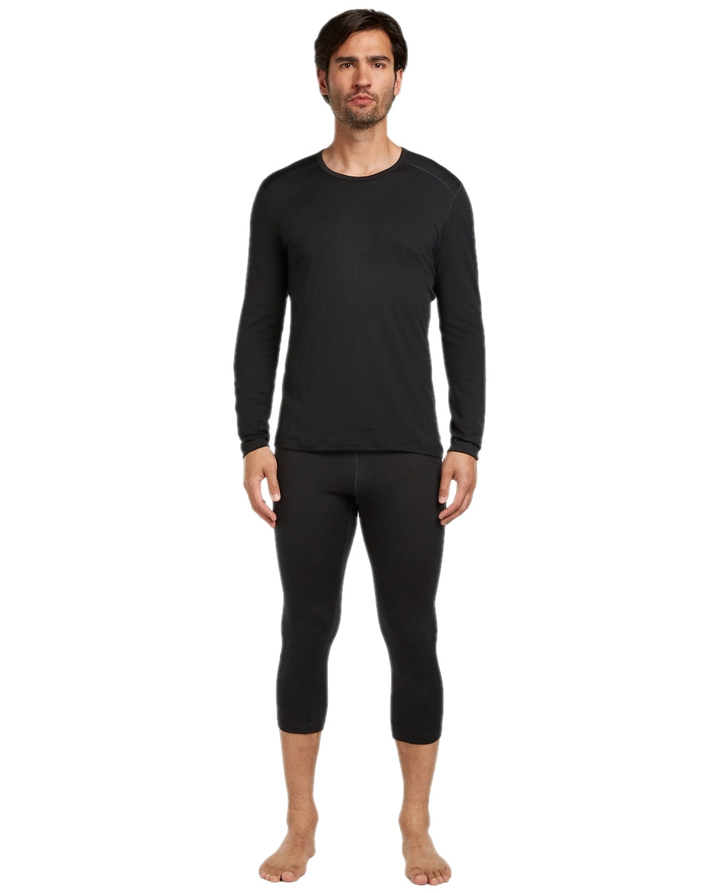 Black Coloured Icebreaker Mens Merino 200 Oasis 3/4 Thermal Leggings on white background 