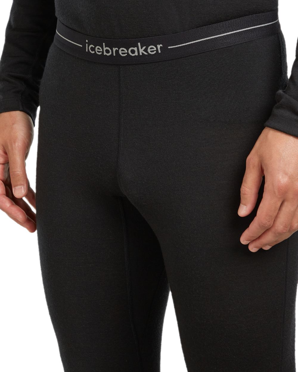 Black Coloured Icebreaker Mens Merino 200 Oasis 3/4 Thermal Leggings on white background 