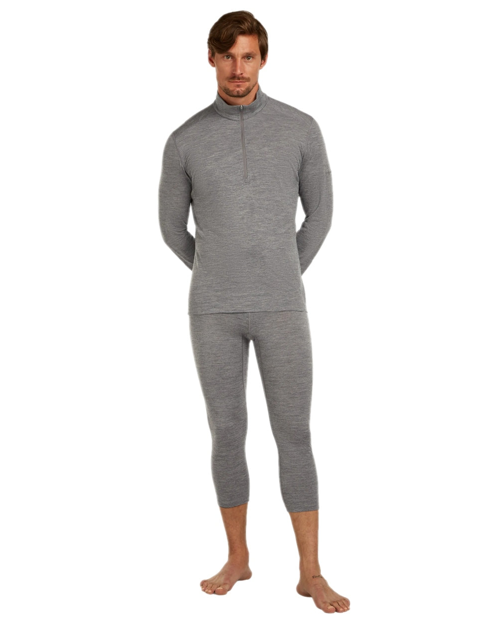 Gritstone Heather Coloured Icebreaker Mens Merino 200 Oasis 3/4 Thermal Leggings on white background 