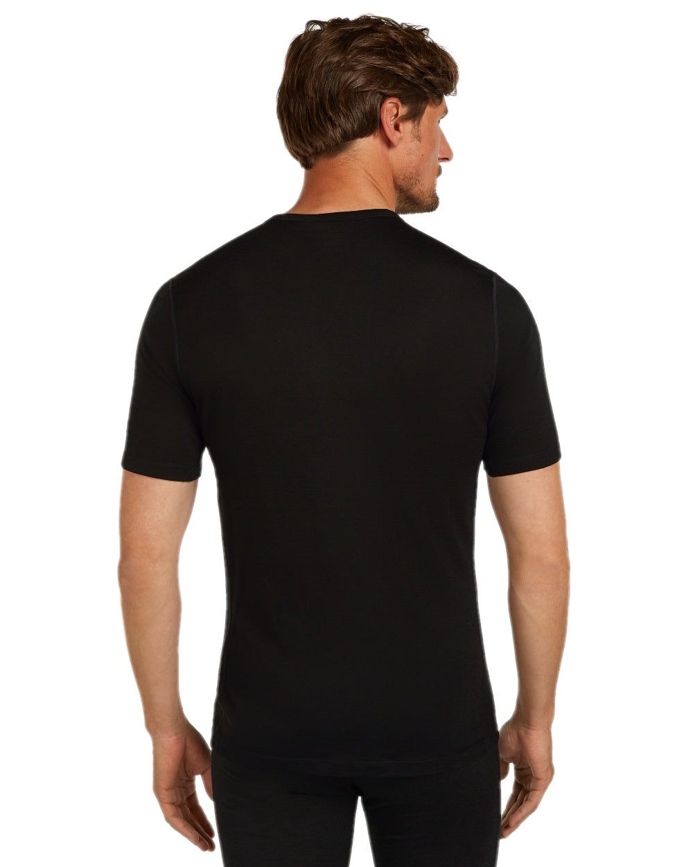 Black Coloured Icebreaker Mens Merino 200 Oasis Crew Short Sleeve Thermal Top on white background 