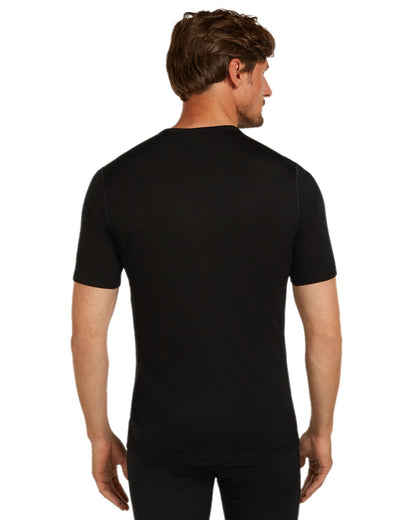 Black Coloured Icebreaker Mens Merino 200 Oasis Crew Short Sleeve Thermal Top on white background 