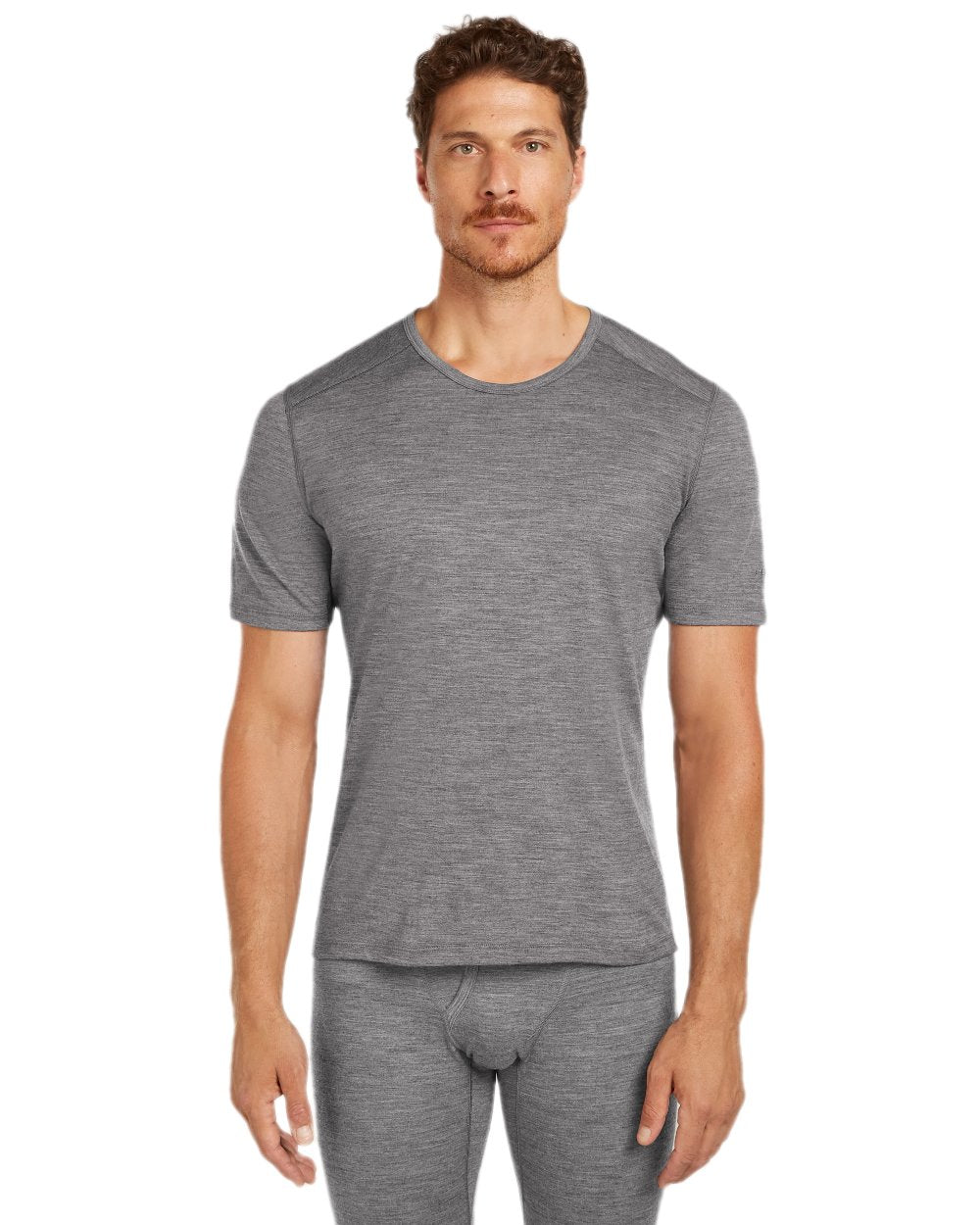 Gritstone Heather Coloured Icebreaker Mens Merino 200 Oasis Crew Short Sleeve Thermal Top on white background 