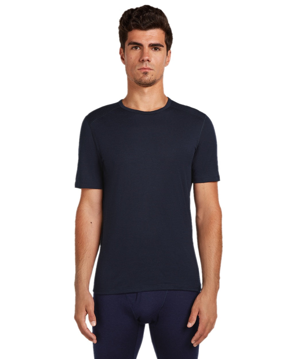 Midnight Navy Coloured Icebreaker Mens Merino 200 Oasis Crew Short Sleeve Thermal Top on white background 