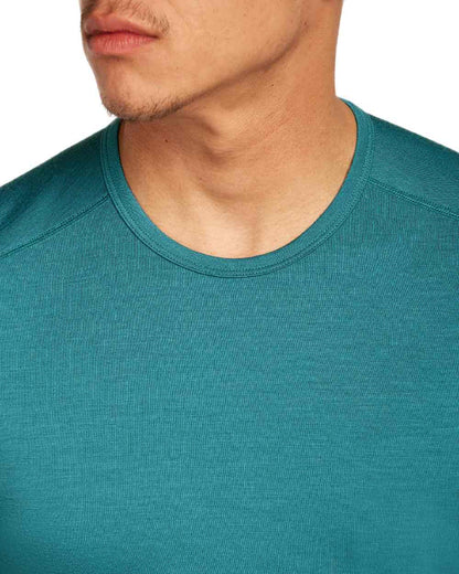 Topaz Coloured Icebreaker Mens Merino 200 Oasis Crew Short Sleeve Thermal Top on white background 