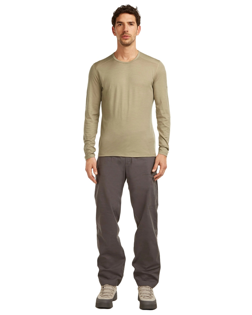 Flagstone Coloured Icebreaker Mens Merino 200 Oasis Crew Thermal Top on white background 