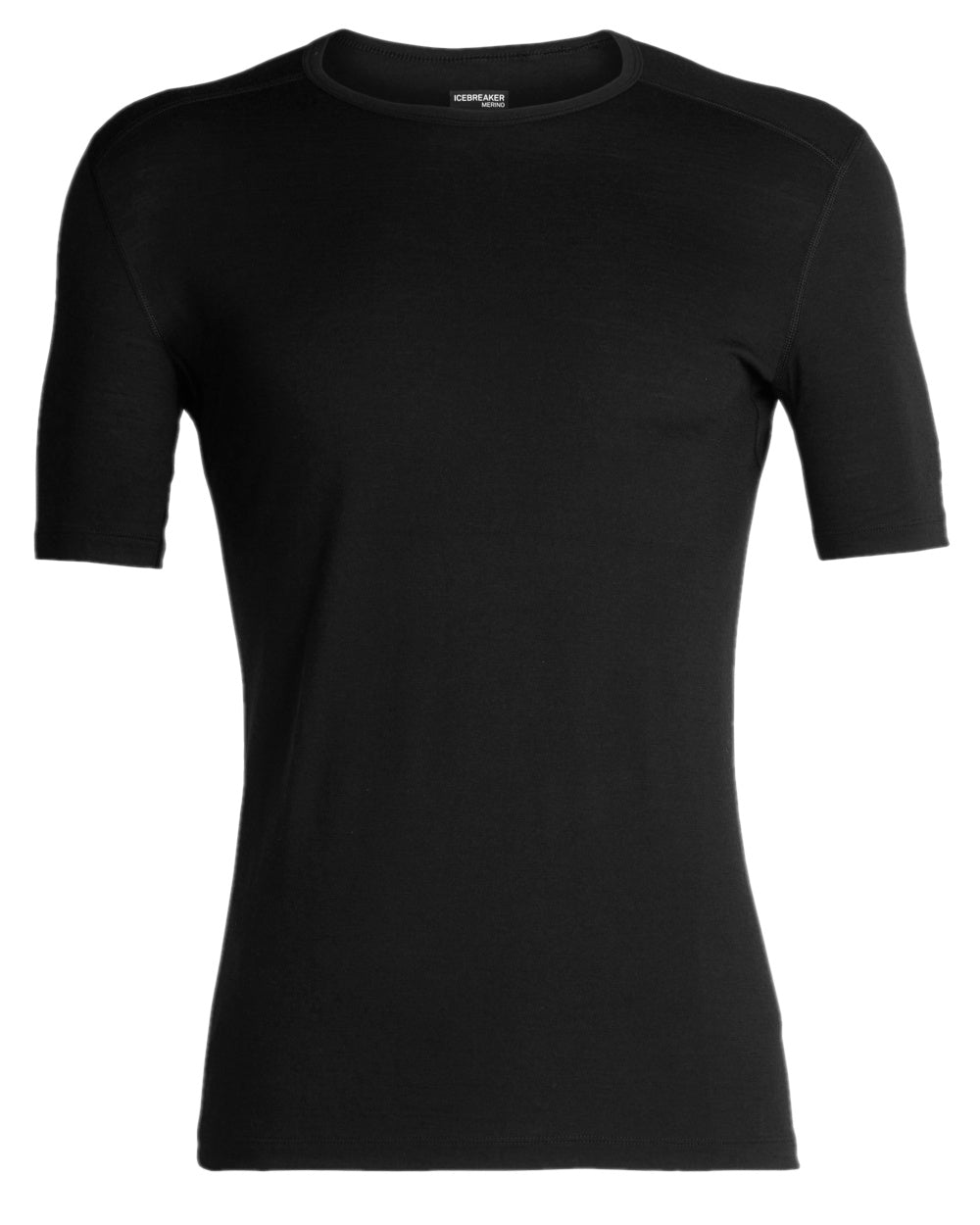 Black Coloured Icebreaker Mens Merino 200 Oasis Crewe Short Sleeve Thermal Top on white background 