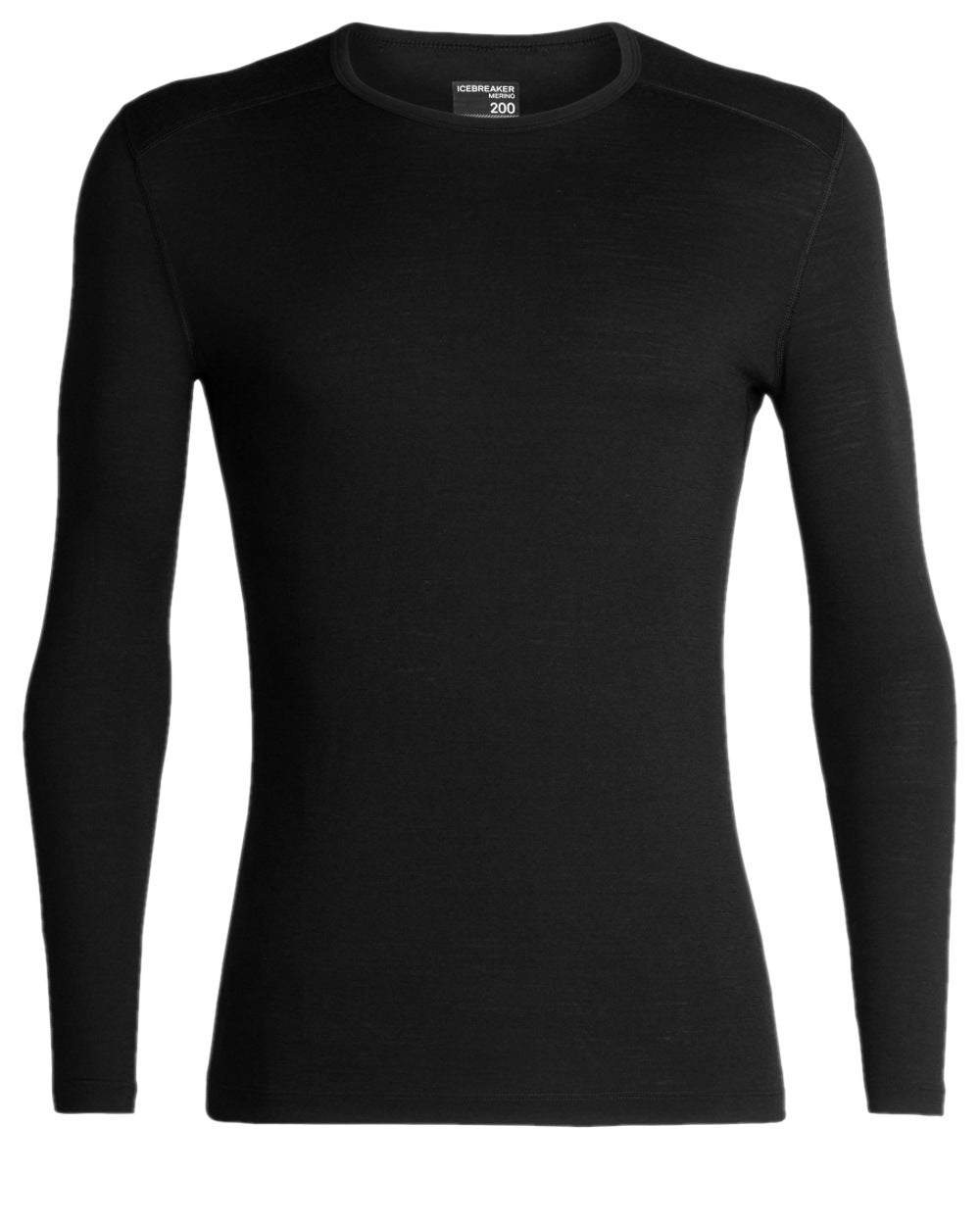 Black Coloured Icebreaker Mens Merino 200 Oasis Crewe Thermal Top on white background 