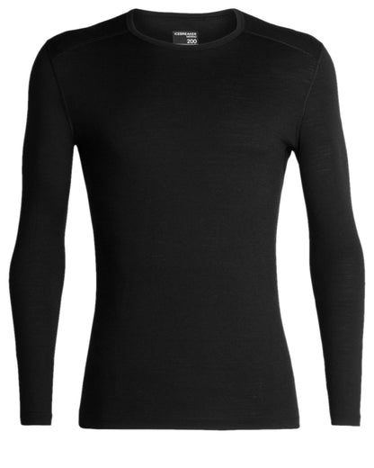 Black Coloured Icebreaker Mens Merino 200 Oasis Crewe Thermal Top on white background 