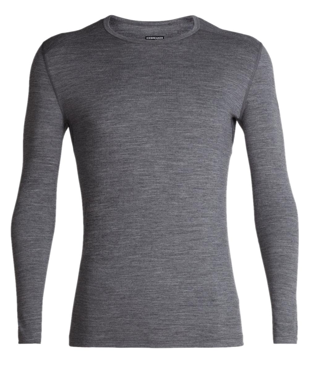 Gritstone Heather Coloured Icebreaker Mens Merino 200 Oasis Crewe Thermal Top on white background 