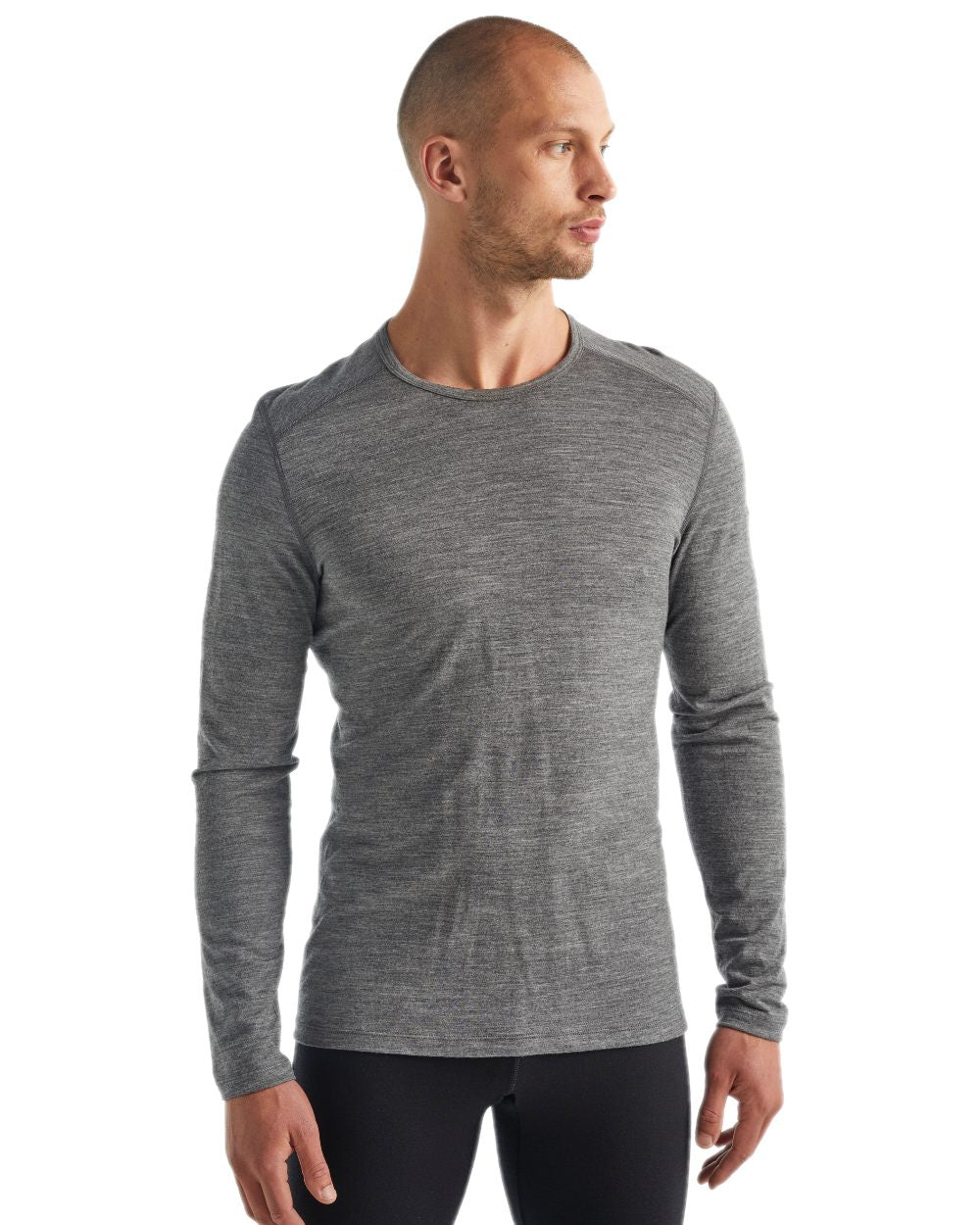 Gritstone Heather Coloured Icebreaker Mens Merino 200 Oasis Crewe Thermal Top on white background 