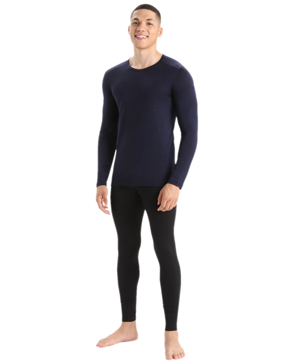 Midnight Navy Coloured Icebreaker Mens Merino 200 Oasis Crewe Thermal Top on white background 