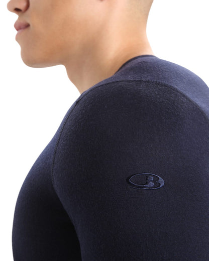 Midnight Navy Coloured Icebreaker Mens Merino 200 Oasis Crewe Thermal Top on white background 