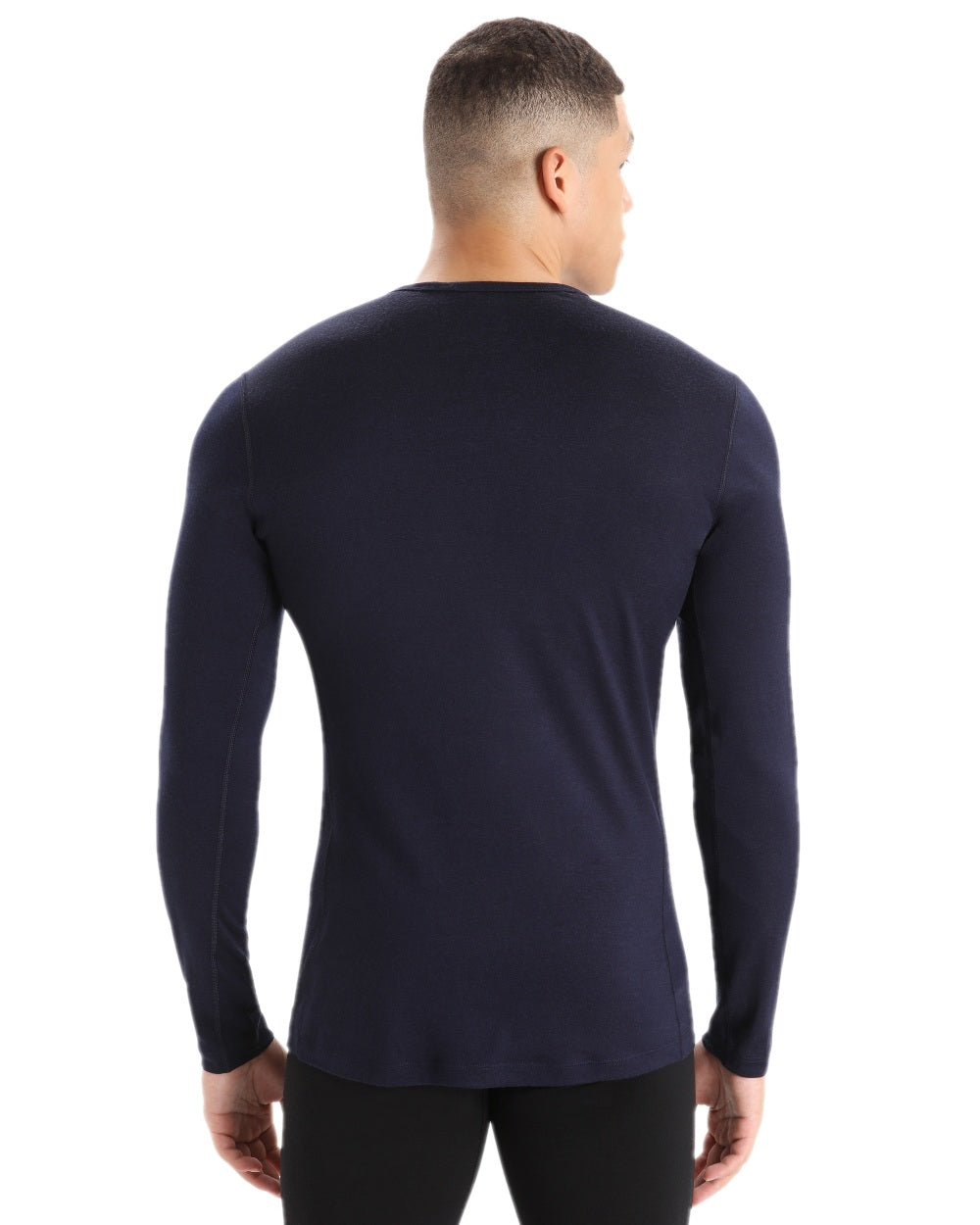 Midnight Navy Coloured Icebreaker Mens Merino 200 Oasis Crewe Thermal Top on white background 