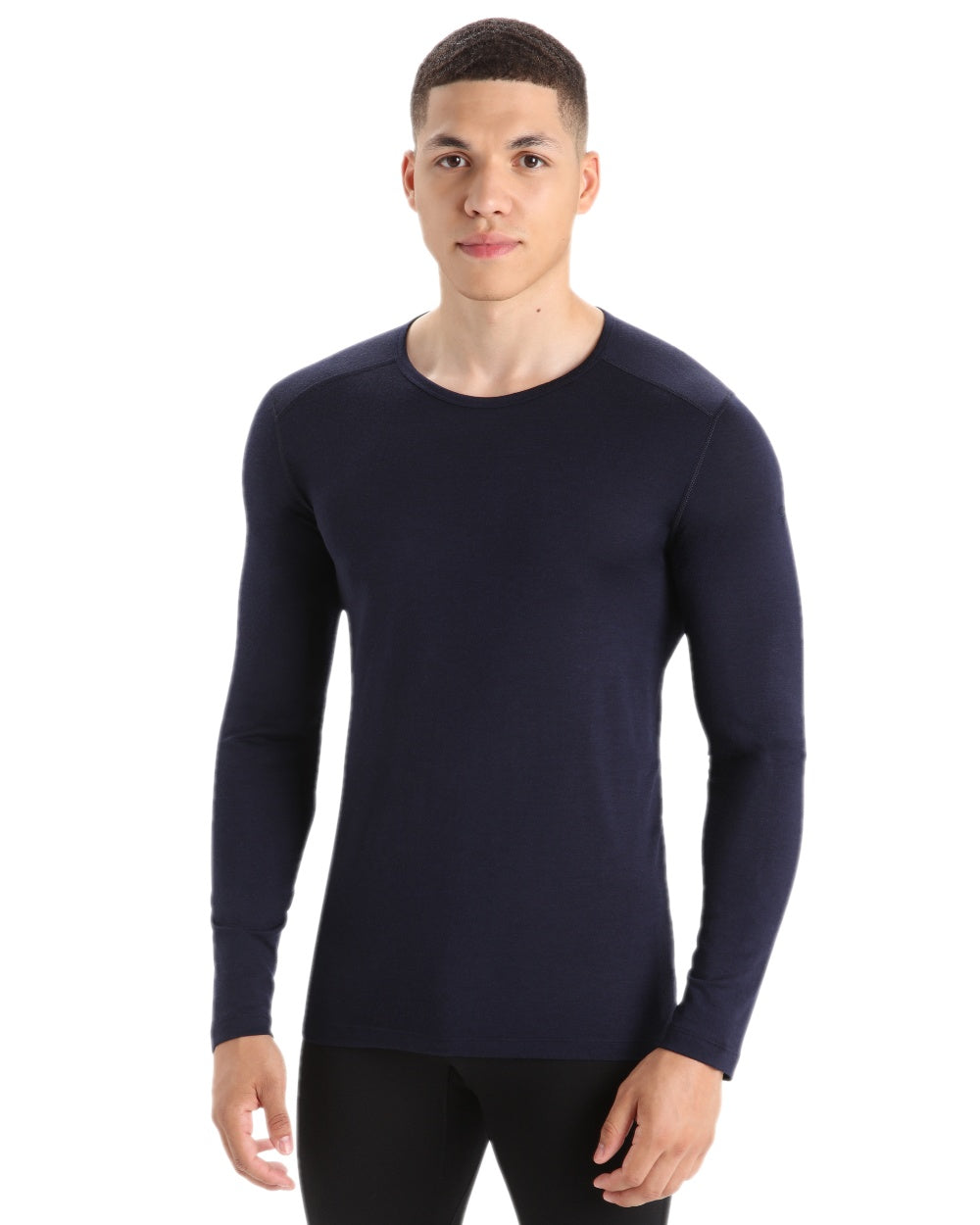 Midnight Navy Coloured Icebreaker Mens Merino 200 Oasis Crewe Thermal Top on white background 