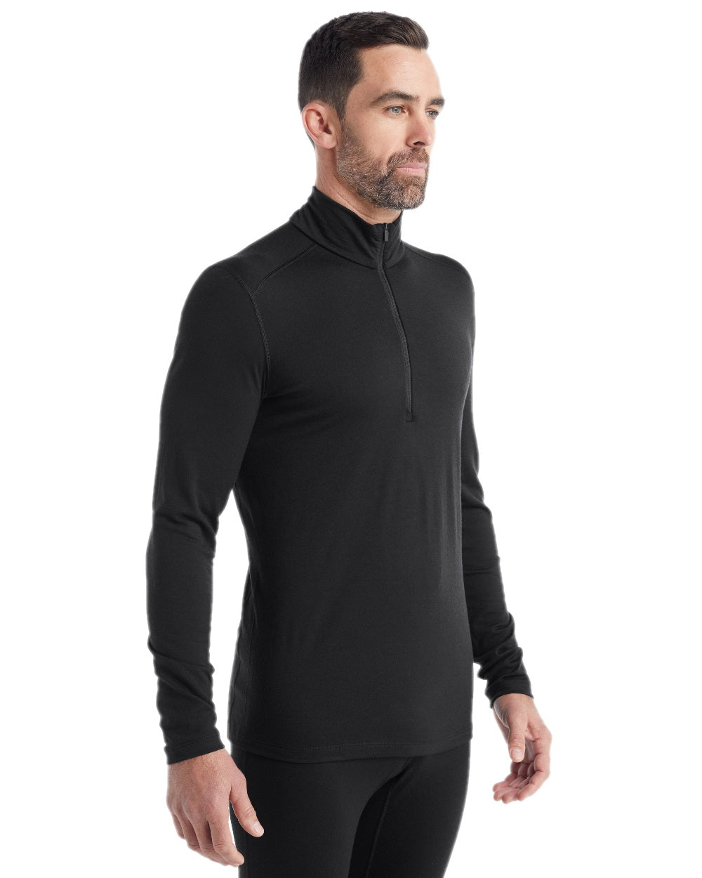 Black Coloured Icebreaker Mens Merino 200 Oasis Half Zip Thermal Top on white background 