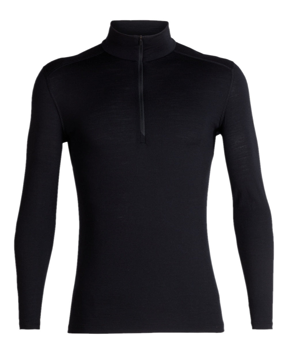 Black Coloured Icebreaker Mens Merino 200 Oasis Half Zip Thermal Top on white background 