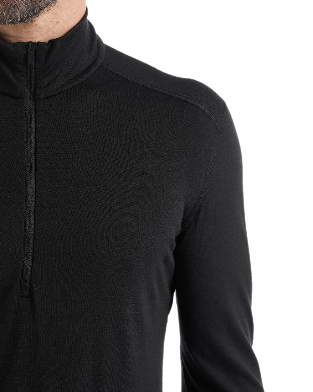 Black Coloured Icebreaker Mens Merino 200 Oasis Half Zip Thermal Top on white background 