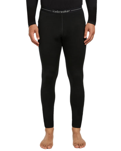 Black Coloured Icebreaker Mens Merino 200 Oasis Thermal Leggings on white background 