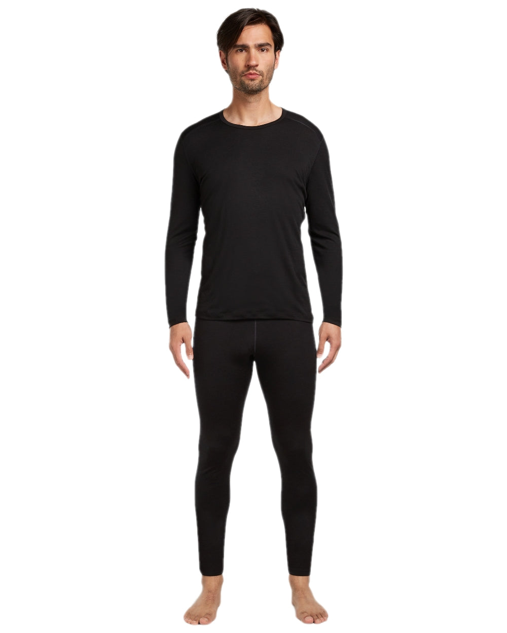 Black Coloured Icebreaker Mens Merino 200 Oasis Thermal Leggings on white background 