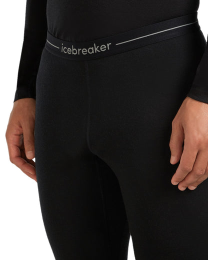 Black Coloured Icebreaker Mens Merino 200 Oasis Thermal Leggings on white background 
