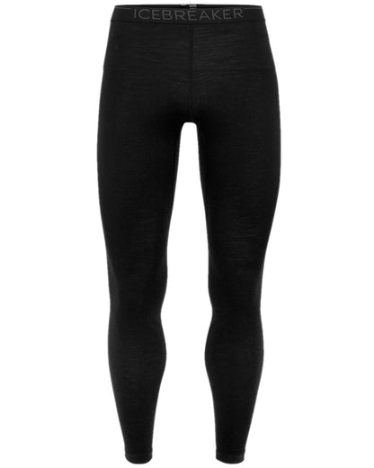 Black Coloured Icebreaker Mens Merino 200 Oasis Thermal Leggings on white background 