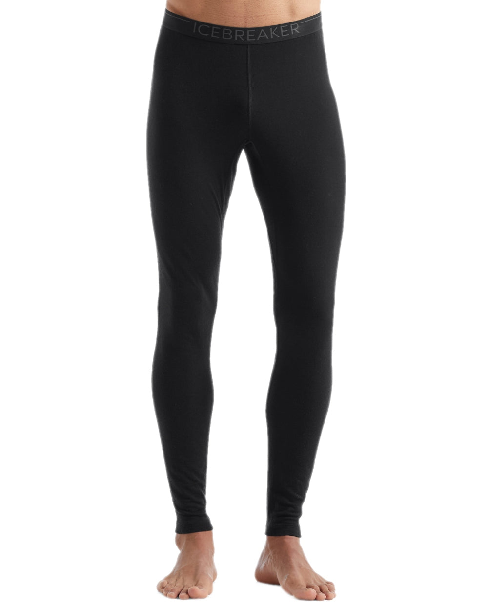 Black Coloured Icebreaker Mens Merino 200 Oasis Thermal Leggings on white background 