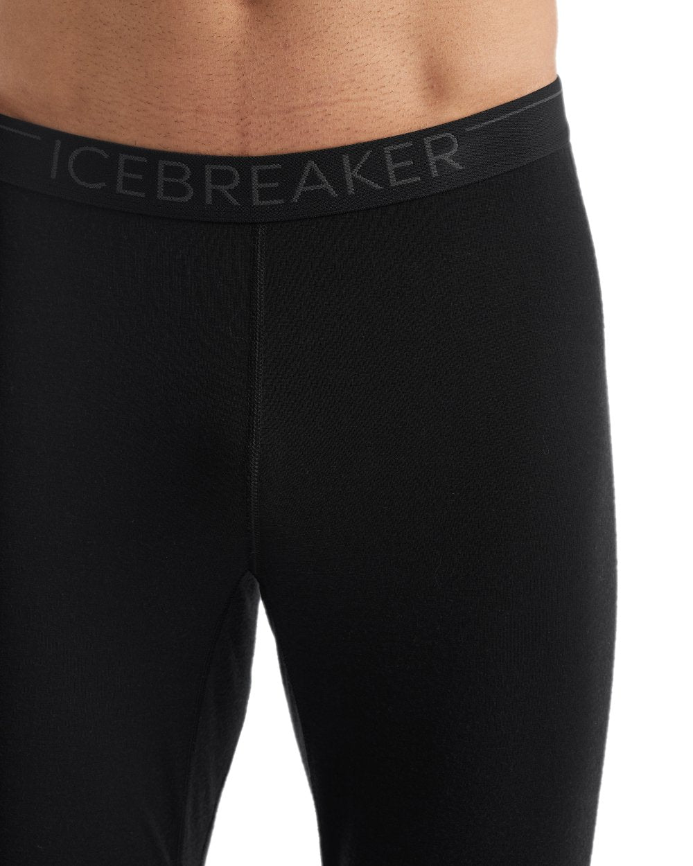 Black Coloured Icebreaker Mens Merino 200 Oasis Thermal Leggings on white background 