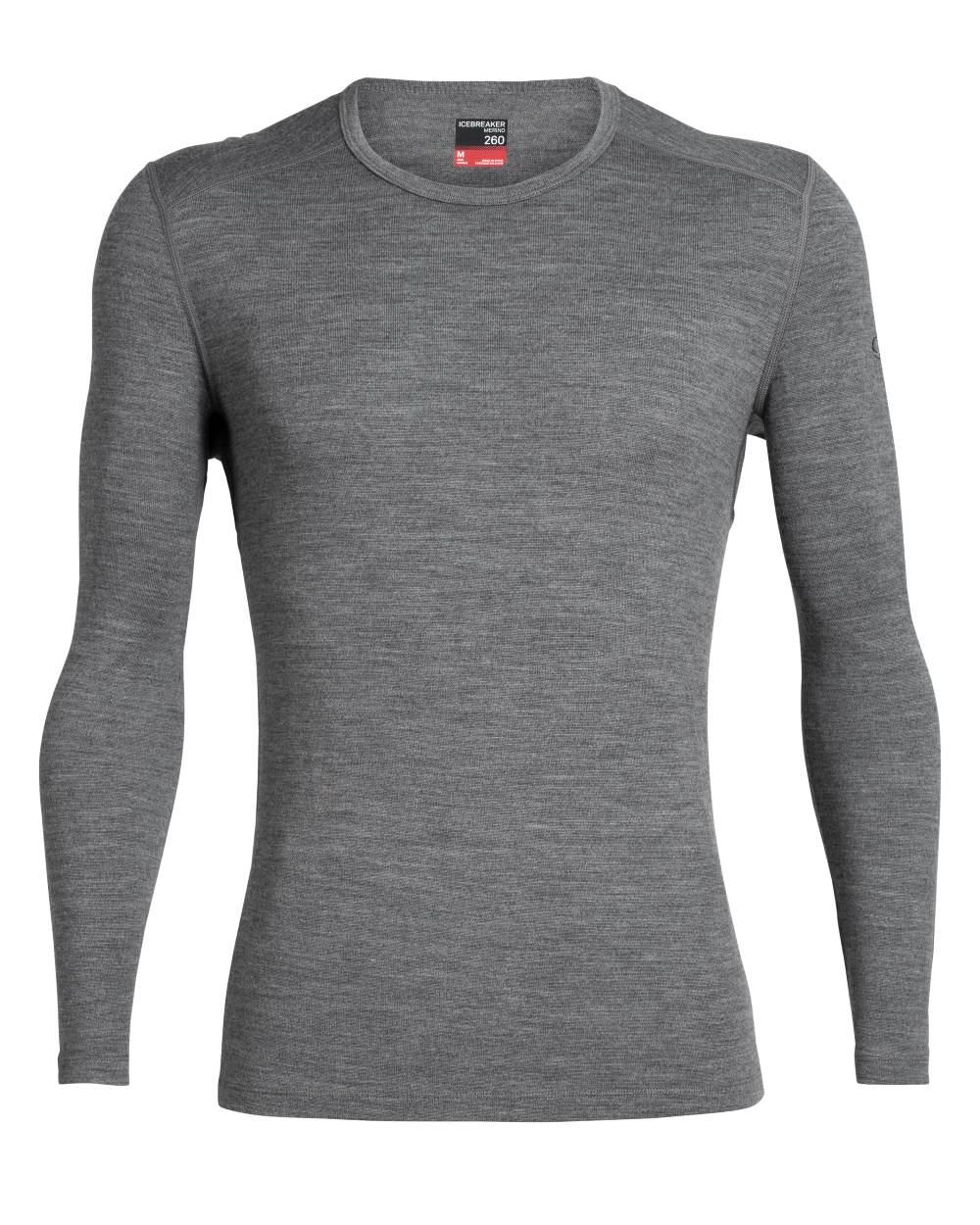 Gritstone Heather Coloured Icebreaker Mens Merino 260 Tech Crewe Thermal Top on white background 