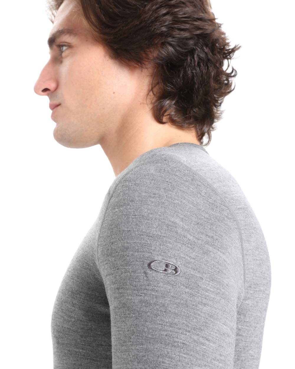 Gritstone Heather Coloured Icebreaker Mens Merino 260 Tech Crewe Thermal Top on white background 