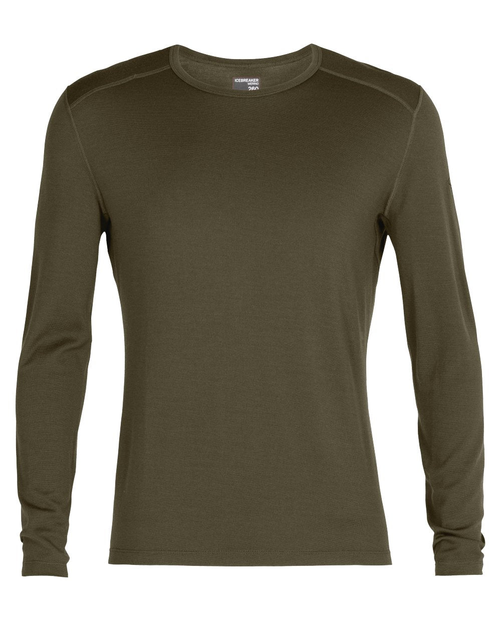 Loden Coloured Icebreaker Mens Merino 260 Tech Crewe Thermal Top on white background 
