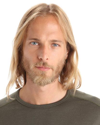 Loden Coloured Icebreaker Mens Merino 260 Tech Crewe Thermal Top on white background 