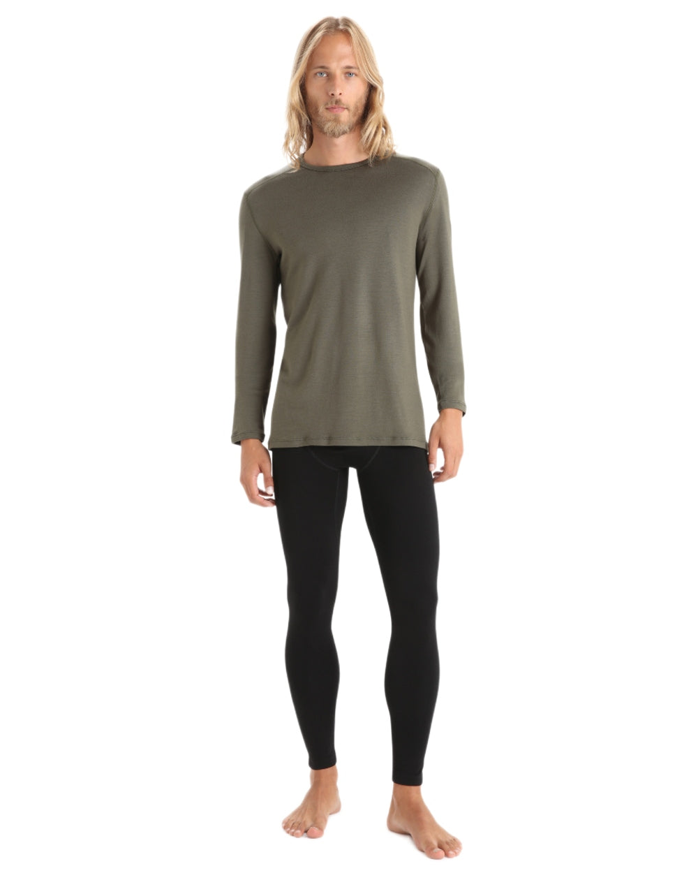 Loden Coloured Icebreaker Mens Merino 260 Tech Crewe Thermal Top on white background 