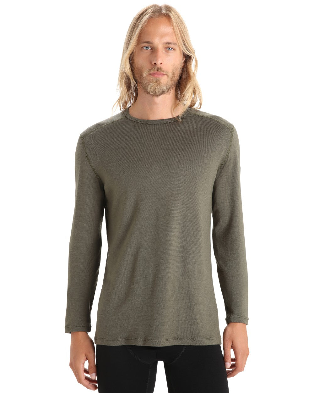 Loden Coloured Icebreaker Mens Merino 260 Tech Crewe Thermal Top on white background 