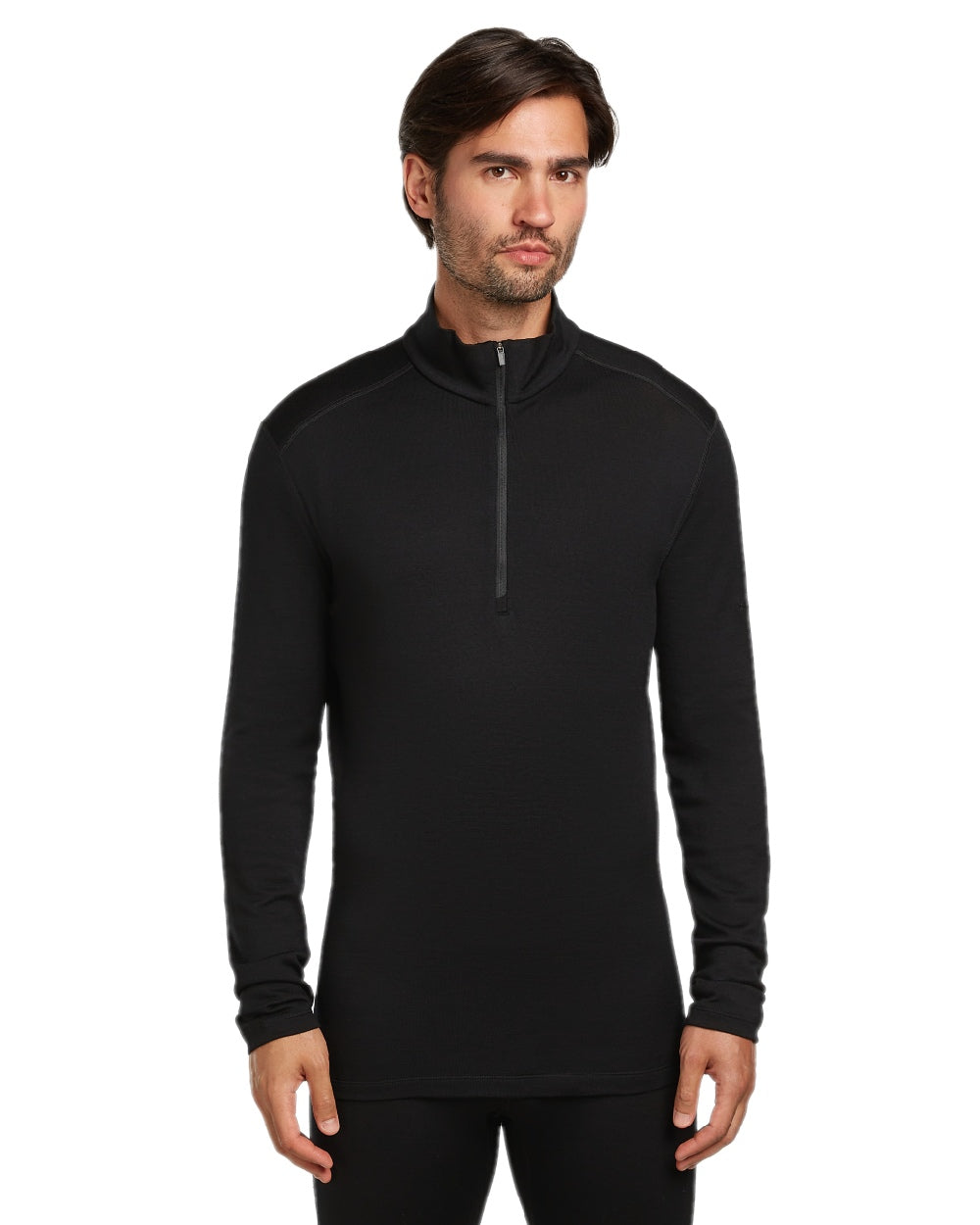 Black Coloured Icebreaker Mens Merino 260 Tech Half Zip Thermal Top on white background 