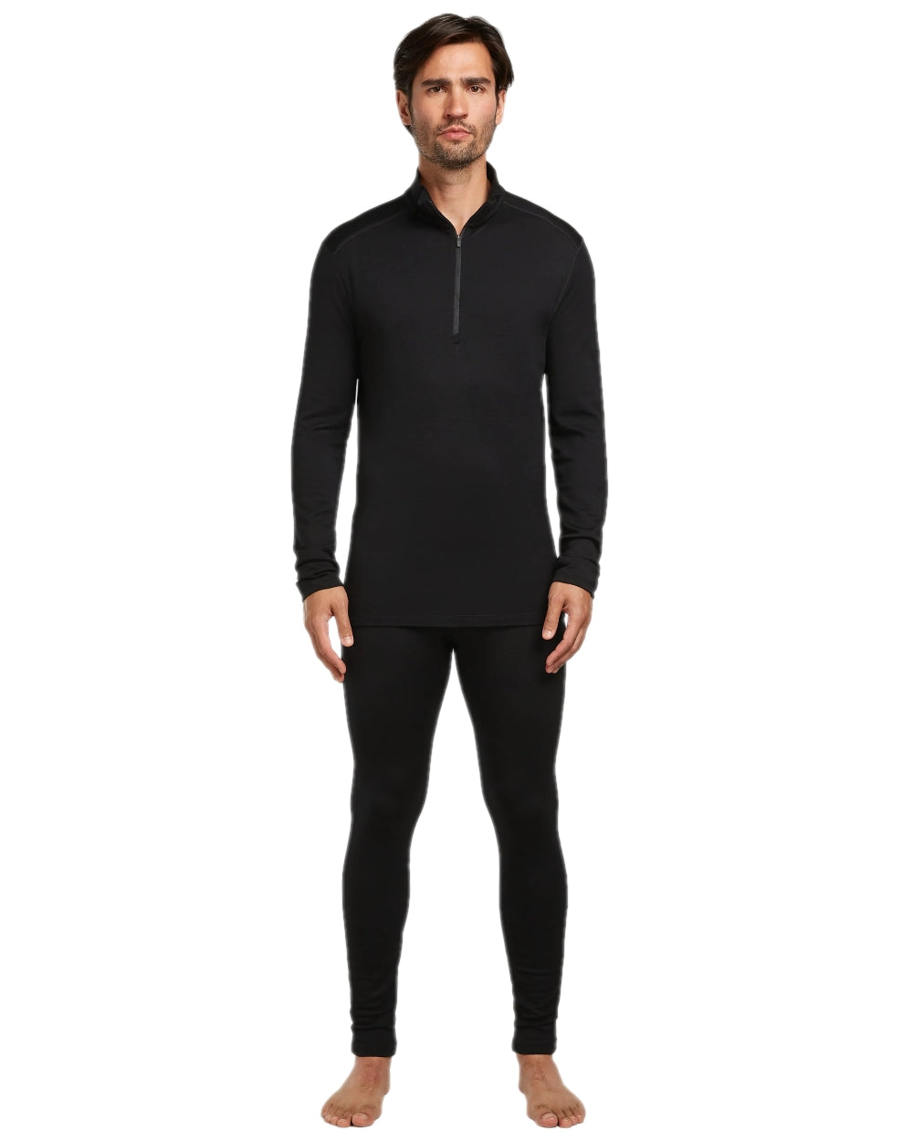 Black Coloured Icebreaker Mens Merino 260 Tech Half Zip Thermal Top on white background 