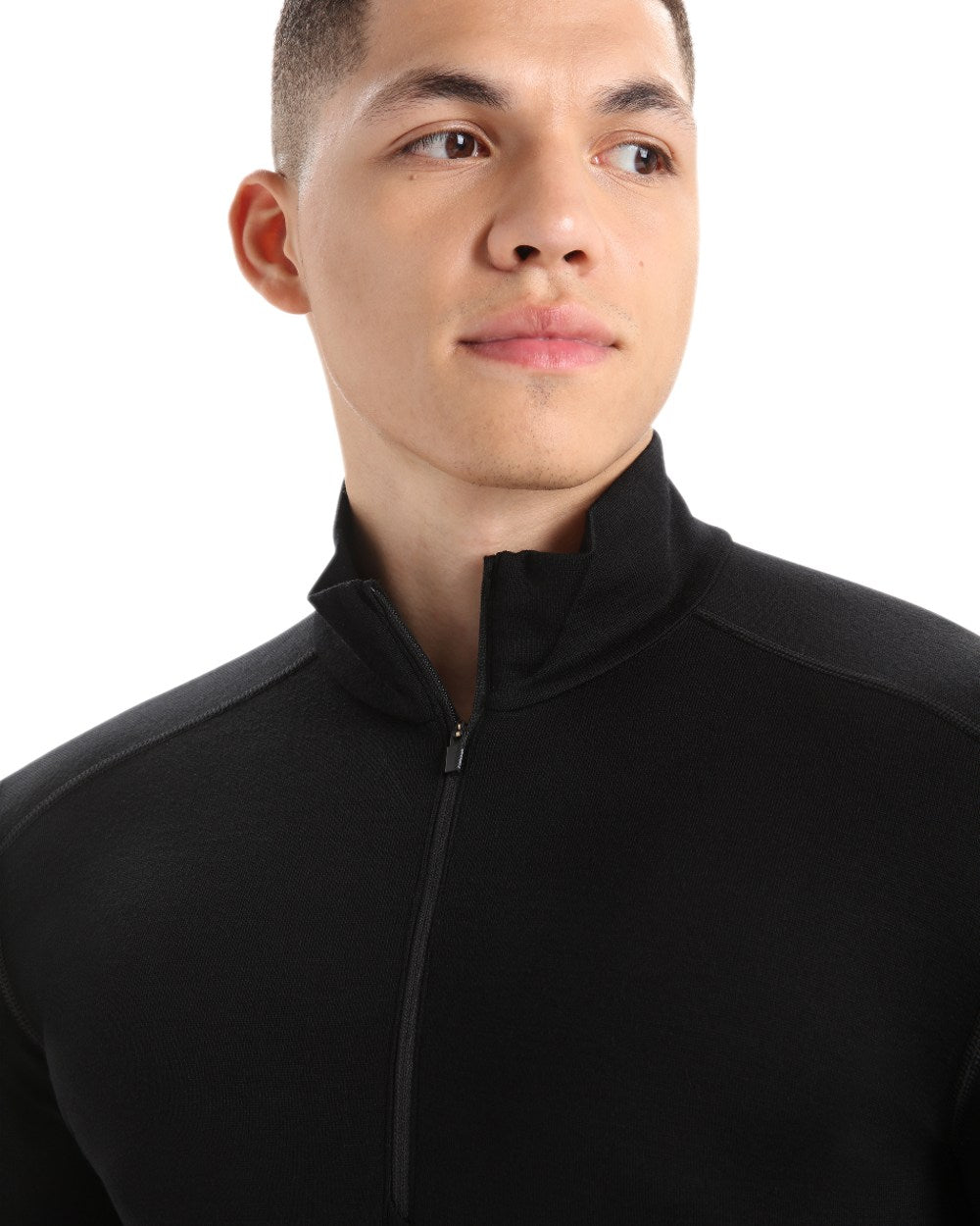 Black Coloured Icebreaker Mens Merino 260 Tech Half Zip Thermal Top on white background 