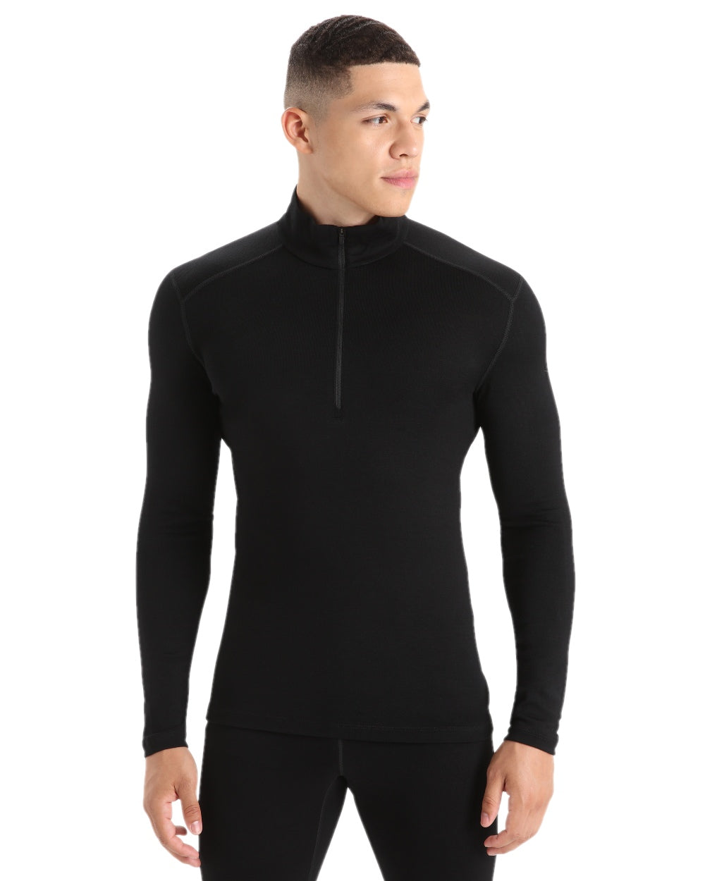 Black Coloured Icebreaker Mens Merino 260 Tech Half Zip Thermal Top on white background 