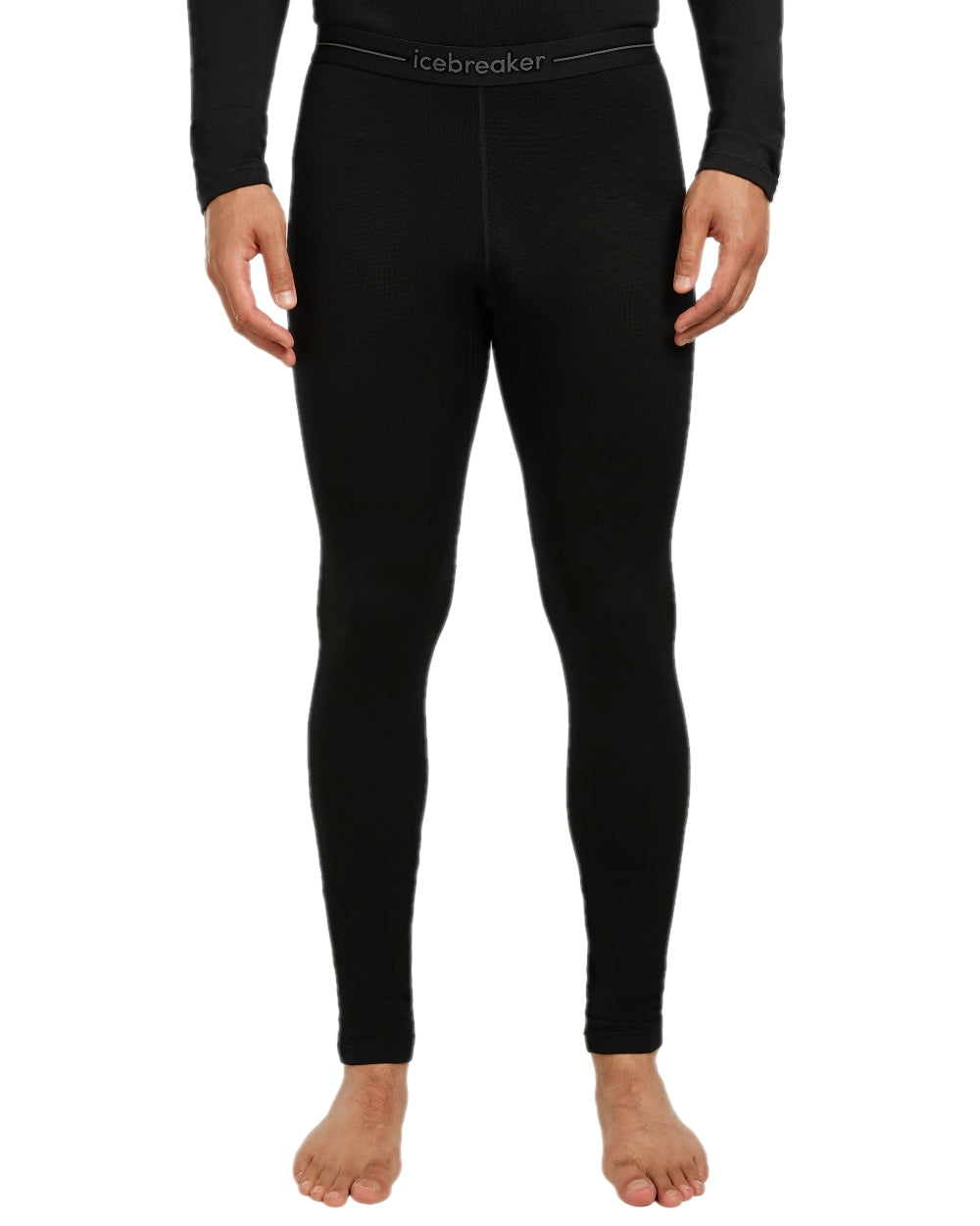 Black Coloured Icebreaker Mens Merino 260 Tech Thermal Leggings on white background 