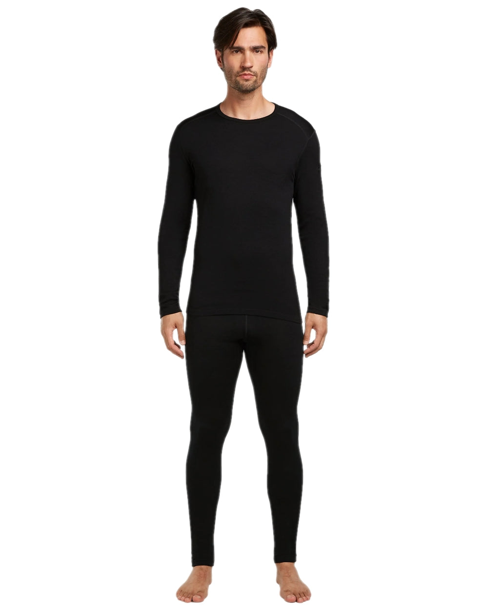 Black Coloured Icebreaker Mens Merino 260 Tech Thermal Leggings on white background 