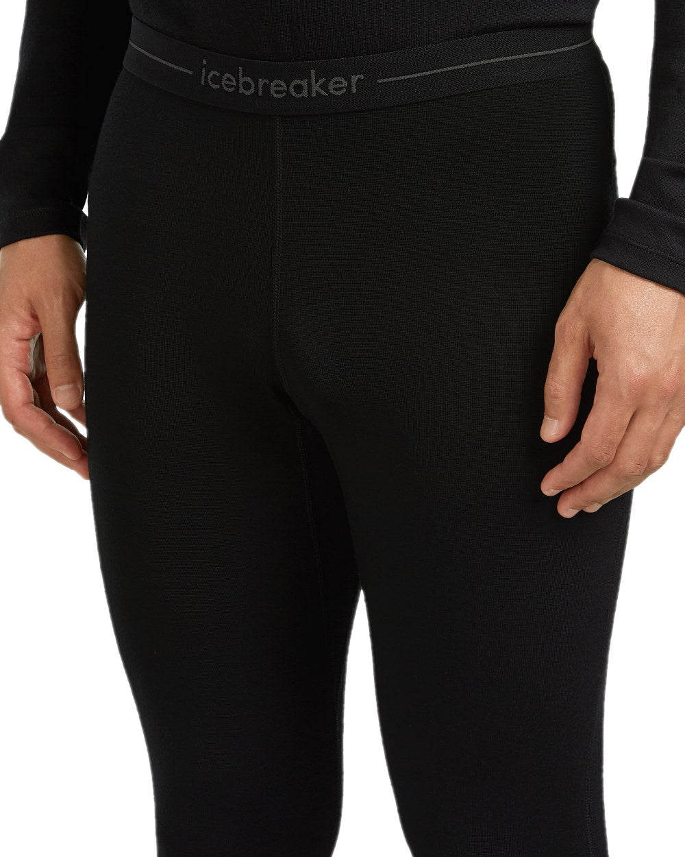 Black Coloured Icebreaker Mens Merino 260 Tech Thermal Leggings on white background 