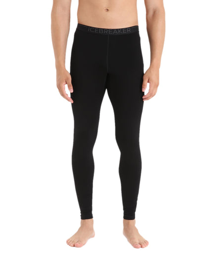 Black Coloured Icebreaker Mens Merino 260 Tech Thermal Leggings on white background 