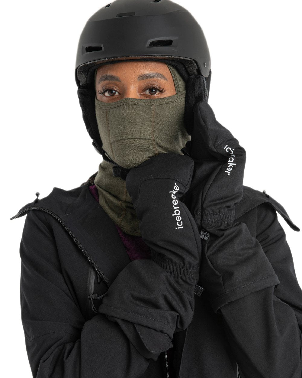 Loden Coloured Icebreaker Merino 200 Oasis Balaclava on white background 
