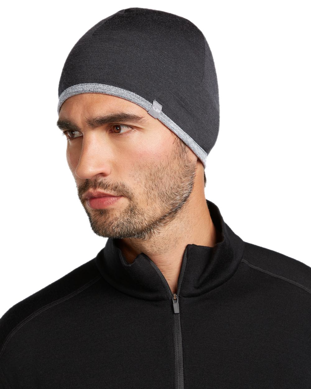 Black Gritstone Heather Coloured Icebreaker Merino 200 Pocket Hat on white background 