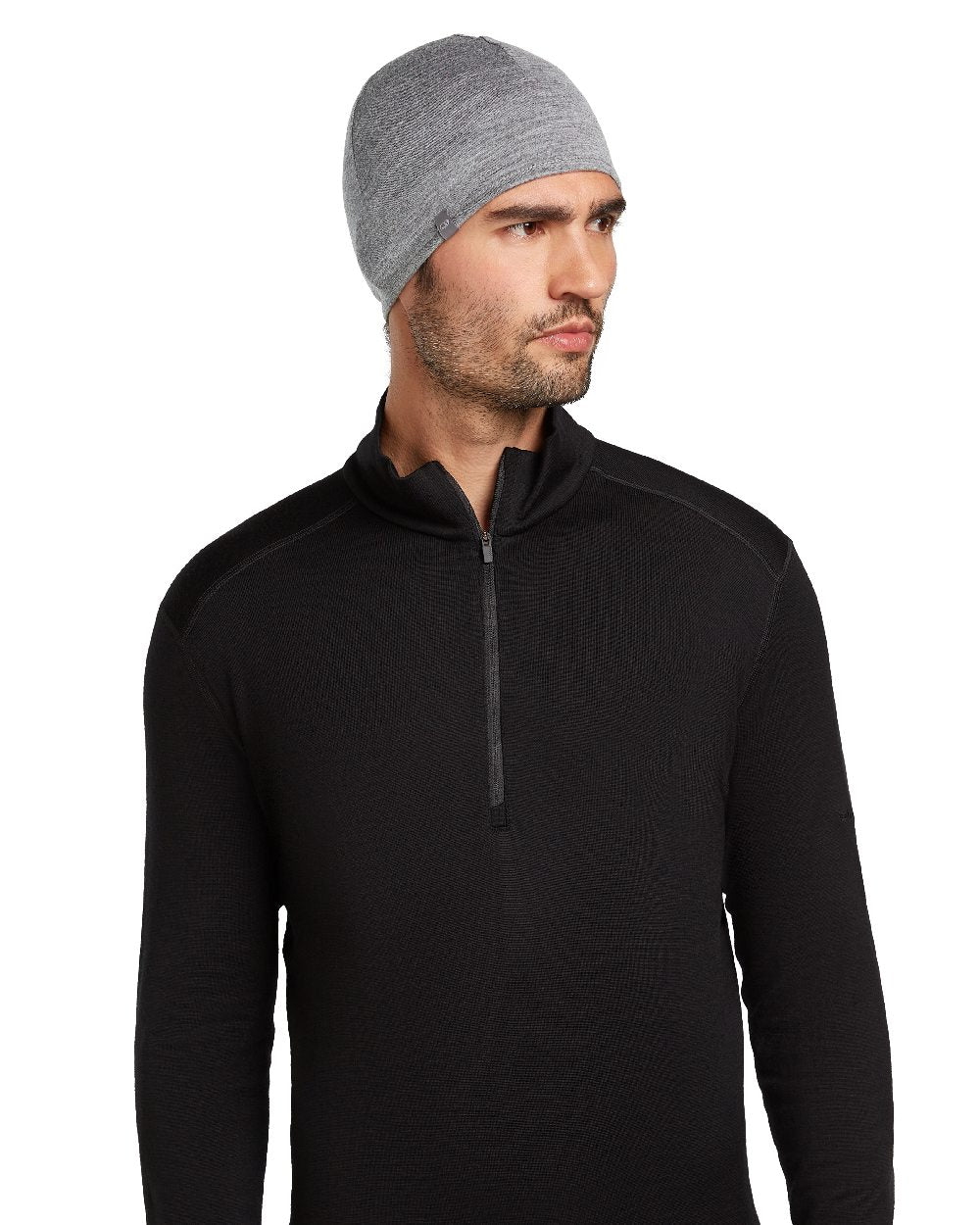 Black Gritstone Heather Coloured Icebreaker Merino 200 Pocket Hat on white background 