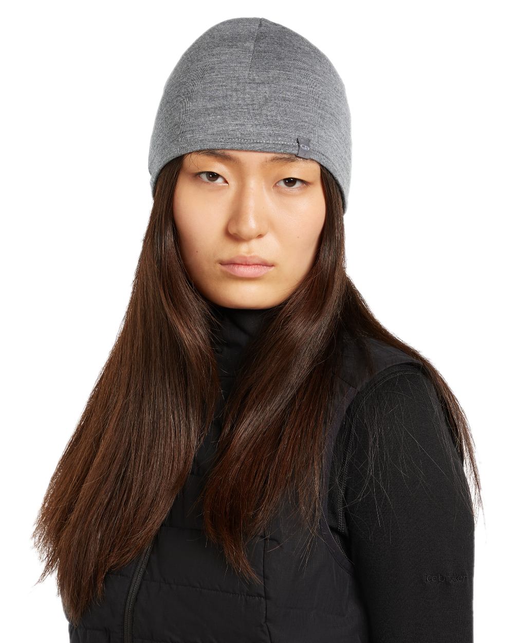 Black Gritstone Heather Coloured Icebreaker Merino 200 Pocket Hat on white background 